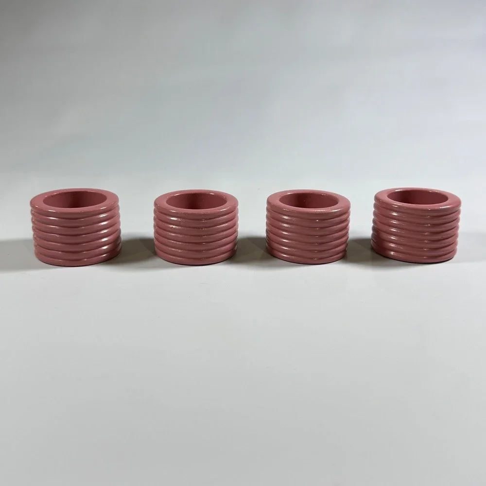 VTG‎ Napkin Rings 4 Pink Mauve Beehive Ribbed Park B Smith Cottagecore Grandmam